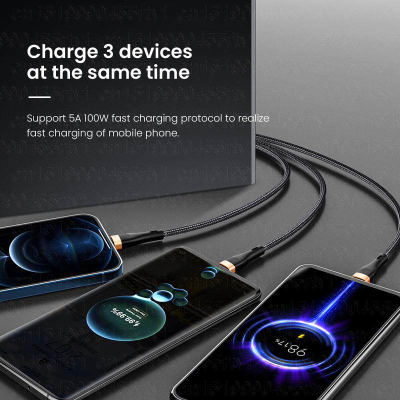 Καλώδιο USB C 3 σε 1 PD για iPhone 14 13 12 QC4.0/3.0 100W 5A Γρήγορη φόρτιση Καλώδιο Micro USB Type C για Macbook Pro Samsung Xiaomi