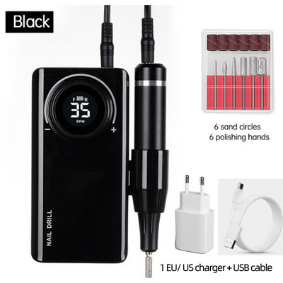 Burghiu profesional pentru unghii reîncărcabil 35000 RPM pentru mașină acrilică cu mașină portabilă de găurit unghii manichiură pedichiură cu 6 biți