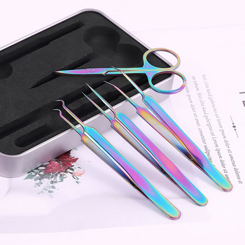 2023 Цветни пинсети от неръждаема стомана Комплекти инструменти за нокти Направи си сам тласкач за маникюр Моден комплект за ноктопластика