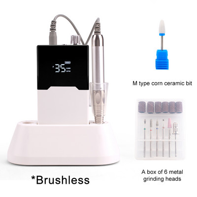 Τρυπάνι λεπτού σώματος Τρυπάνι νυχιών χωρίς ψήκτρες Επαναφορτιζόμενη βάση επιτραπέζιου υπολογιστή 35000RPM Ακανόνιστη λίμα νυχιών ηλεκτρικής μηχανής Ασύρματο