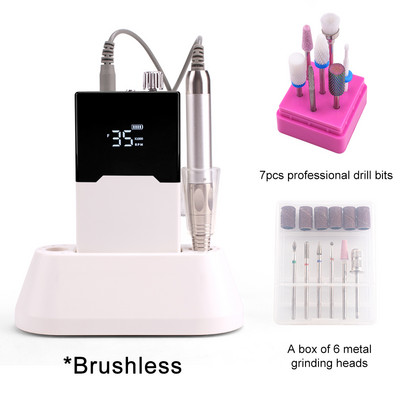 Τρυπάνι λεπτού σώματος Τρυπάνι νυχιών χωρίς ψήκτρες Επαναφορτιζόμενη βάση επιτραπέζιου υπολογιστή 35000RPM Ακανόνιστη λίμα νυχιών ηλεκτρικής μηχανής Ασύρματο
