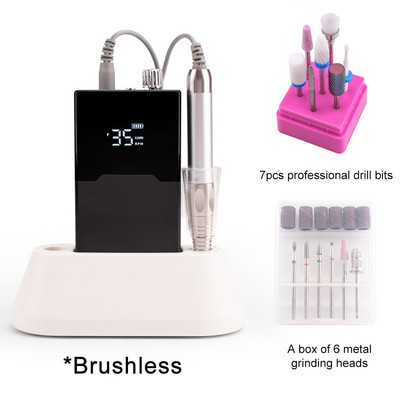 Τρυπάνι λεπτού σώματος Τρυπάνι νυχιών χωρίς ψήκτρες Επαναφορτιζόμενη βάση επιτραπέζιου υπολογιστή 35000RPM Ακανόνιστη λίμα νυχιών ηλεκτρικής μηχανής Ασύρματο
