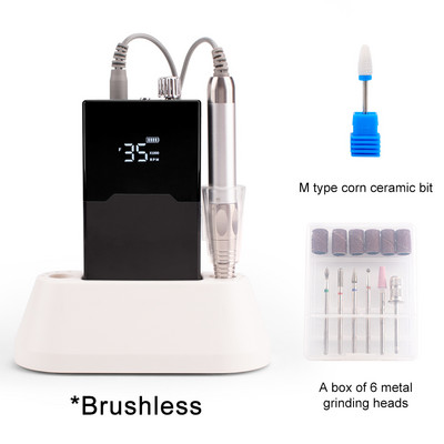 Τρυπάνι λεπτού σώματος Τρυπάνι νυχιών χωρίς ψήκτρες Επαναφορτιζόμενη βάση επιτραπέζιου υπολογιστή 35000RPM Ακανόνιστη λίμα νυχιών ηλεκτρικής μηχανής Ασύρματο