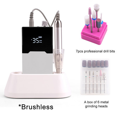 Τρυπάνι λεπτού σώματος Τρυπάνι νυχιών χωρίς ψήκτρες Επαναφορτιζόμενη βάση επιτραπέζιου υπολογιστή 35000RPM Ακανόνιστη λίμα νυχιών ηλεκτρικής μηχανής Ασύρματο