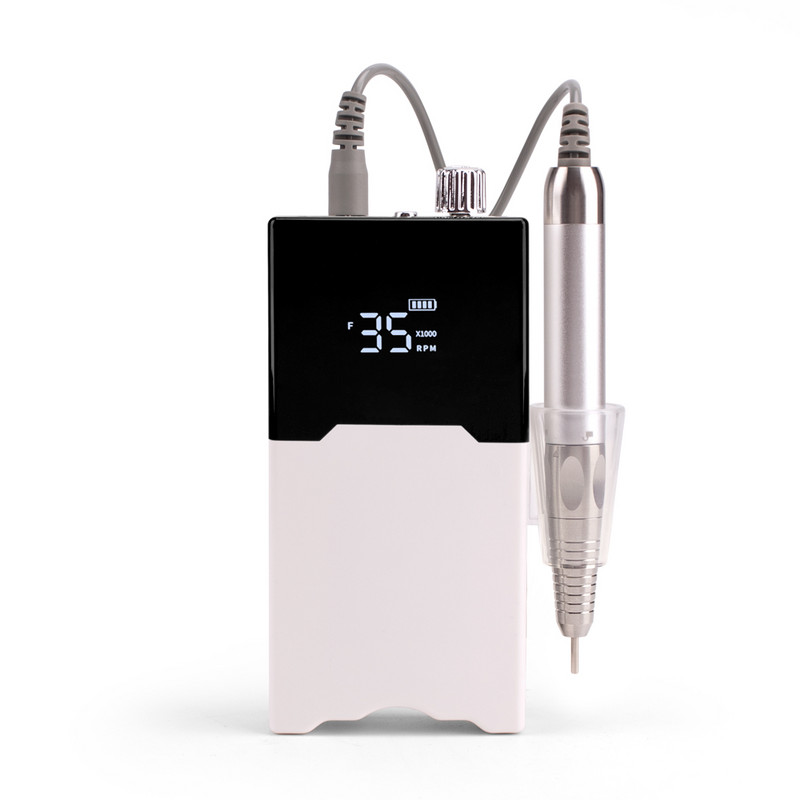 Τρυπάνι λεπτού σώματος Τρυπάνι νυχιών χωρίς ψήκτρες Επαναφορτιζόμενη βάση επιτραπέζιου υπολογιστή 35000RPM Ακανόνιστη λίμα νυχιών ηλεκτρικής μηχανής Ασύρματο