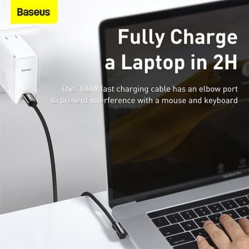 Baseus PD 100W USB Type C към USB C кабел 5A зарядно устройство за бързо зареждане USB-C 90 градуса дата кабел за Xiaomi Samsung S21 Type-C кабел