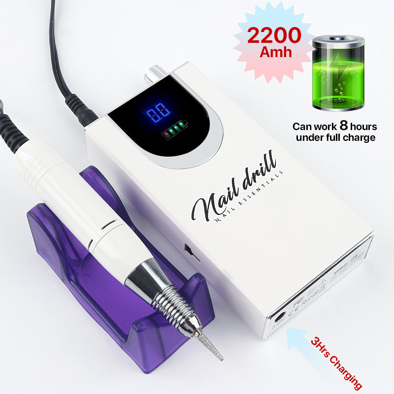Mașină electrică de găurit unghii 30000 RPM Mașină încorporată cu baterie 2200mAh Dispozitiv portabil de șlefuit pentru unghii Pedichiură Dispozitiv de șlefuit Instrument pentru unghii