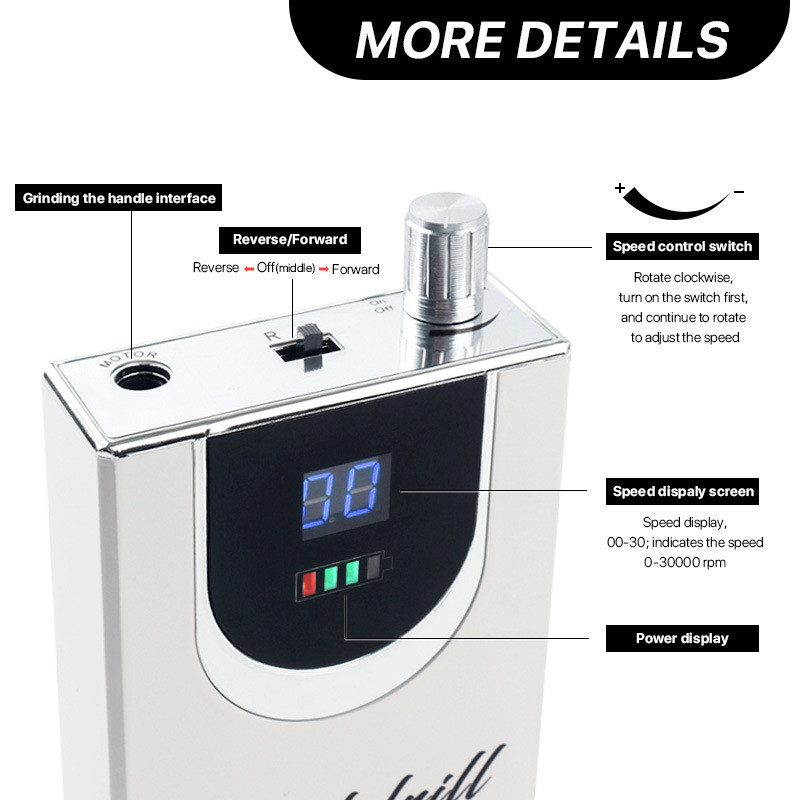 Mașină electrică de găurit unghii 30000 RPM Mașină încorporată cu baterie 2200mAh Dispozitiv portabil de șlefuit pentru unghii Pedichiură Dispozitiv de șlefuit Instrument pentru unghii