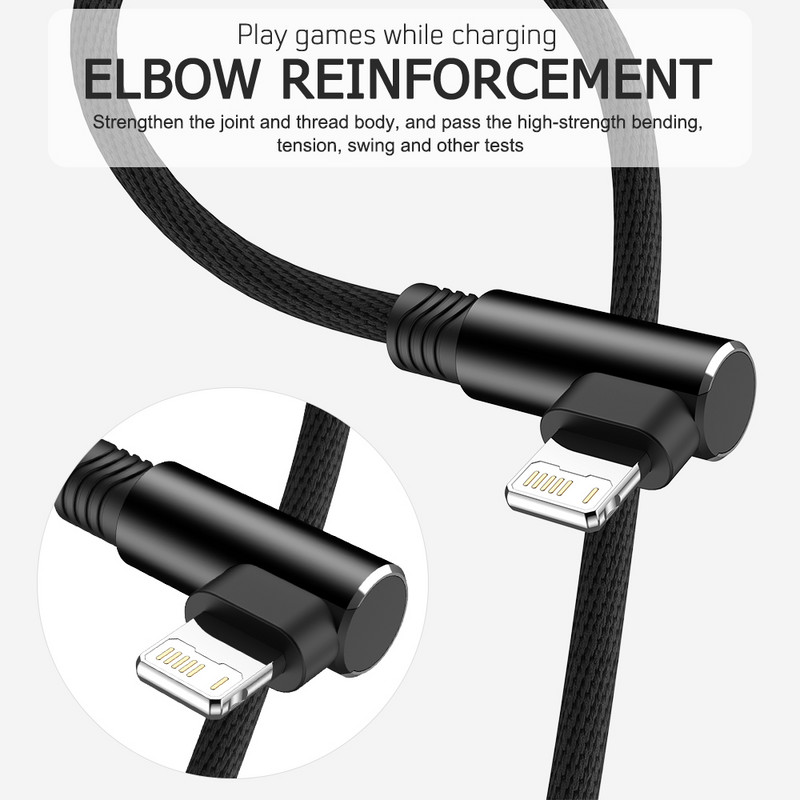 Καλώδιο USB 90 μοιρών για iPhone 13 12 11 Pro Max Xs X XR 6 6s 7 8 SE iPad Mini Fast Charging Data Καλώδιο φόρτισης κινητού τηλεφώνου