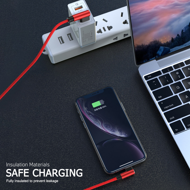 Καλώδιο USB 90 μοιρών για iPhone 13 12 11 Pro Max Xs X XR 6 6s 7 8 SE iPad Mini Fast Charging Data Καλώδιο φόρτισης κινητού τηλεφώνου