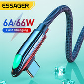 Essager 6A 66W USB Type C Καλώδιο για Huawei Mate 40 Pro Samsung LED 5A Fast Charging USB-C USBC Charger Καλώδιο δεδομένων 90 μοιρών