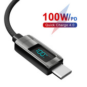 VYOPBC USB Type C σε καλώδιο USB C 100W/5A PD Καλώδιο γρήγορης φόρτισης για Macbook Xiaomi LED Καλώδιο USB-C Huawei Type-C