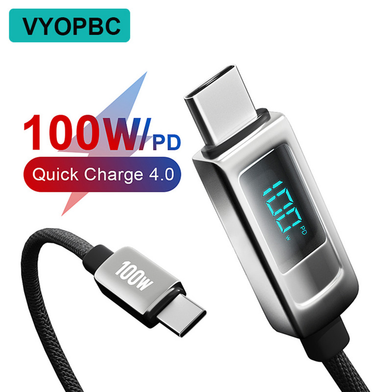VYOPBC USB Type C σε καλώδιο USB C 100W/5A PD Καλώδιο γρήγορης φόρτισης για Macbook Xiaomi LED Καλώδιο USB-C Huawei Type-C