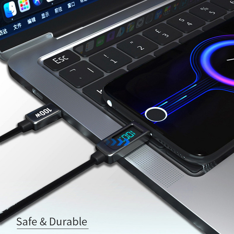 VYOPBC USB Type C σε καλώδιο USB C 100W/5A PD Καλώδιο γρήγορης φόρτισης για Macbook Xiaomi LED Καλώδιο USB-C Huawei Type-C