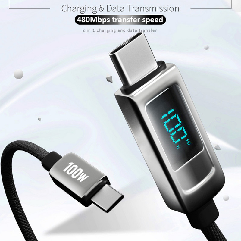 VYOPBC USB Type C σε καλώδιο USB C 100W/5A PD Καλώδιο γρήγορης φόρτισης για Macbook Xiaomi LED Καλώδιο USB-C Huawei Type-C
