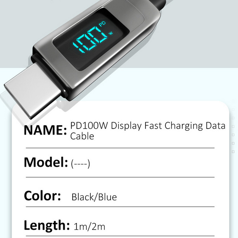 VYOPBC USB Type C σε καλώδιο USB C 100W/5A PD Καλώδιο γρήγορης φόρτισης για Macbook Xiaomi LED Καλώδιο USB-C Huawei Type-C