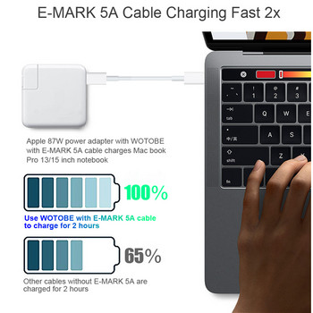 USB-C кабел за зареждане 2m USB2.0 5A бързо зареждане Приложимо за MacBook/Pro/Air iPad Pro и 100W 30W 61W 87W захранващ адаптер type-C