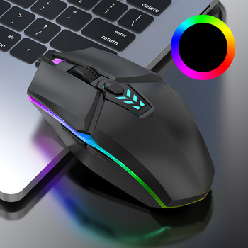 Заглушаване на кабелна мишка за игри 1600 DPI Оптична 6-бутонна USB мишка с RGB подсветка Заглушаване на мишки за настолен лаптоп компютърна геймърска мишка