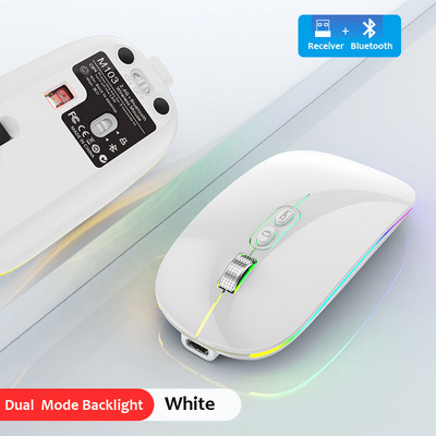 Mouse fără fir Bluetooth 2.4G cu mod dublu Funcție de desktop cu un singur clic Mouse reîncărcabil și silențios cu iluminare de fundal tip C pentru laptop PC Nou