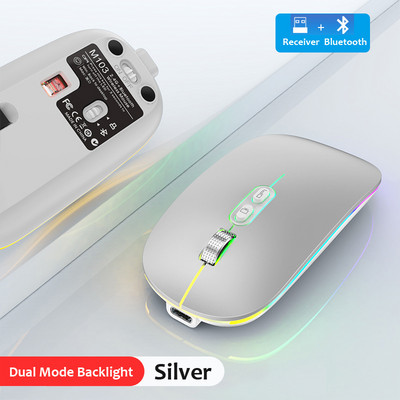 Mouse fără fir Bluetooth 2.4G cu mod dublu Funcție de desktop cu un singur clic Mouse reîncărcabil și silențios cu iluminare de fundal tip C pentru laptop PC Nou