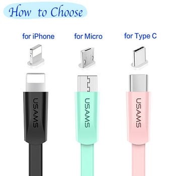 USAMS 1.2m 2A Lightning Type C Micro USB цветен телефонен кабел за iPhone 14 13 12 11 iPad Samsung Xiaomi Huawei кабели за зарядно устройство