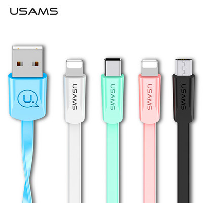 USAMS 1.2m 2A Lightning Type C Micro USB цветен телефонен кабел за iPhone 14 13 12 11 iPad Samsung Xiaomi Huawei кабели за зарядно устройство