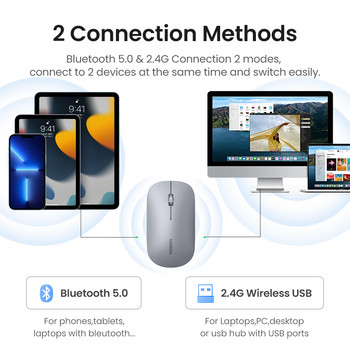 Мишка UGREEN Безжична Bluetooth безшумна мишка 4000 DPI За MacBook Tablet Computer Laptop PC Mice Slim Quiet 2.4G Wireless Mouse