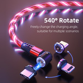 540 Rotate Svjetleći magnetski kabel za brzo punjenje Kabel za punjenje mobilnog telefona za Xiaomi LED Micro USB tip C za iPhone kabel