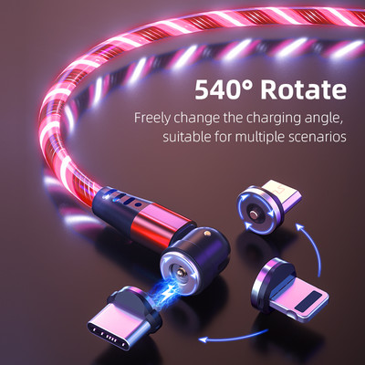 540 Otočný svetelný magnetický kábel Rýchlonabíjací kábel pre mobilný telefón pre Xiaomi LED Micro USB Type-C pre iPhone kábel