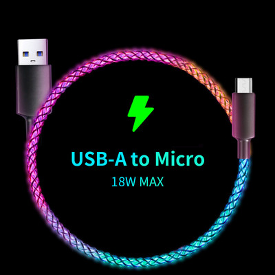 Greito įkrovimo RGB laidas 100W kvėpuojantis šviesos 66W tipo C USB C duomenų kabelis skirtas iPhone Samsung Huawei 30W greitas įkrovimas, skirtas Xiaomi