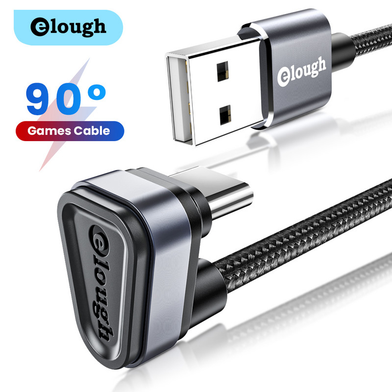 Elough 2m USB Type-C 90-stupňový rýchlonabíjací kábel USB-C dátový kábel Type-C nabíjačka USB-C pre Samsung S8 S9 Note 9 8 Xiaomi Mi 8 Mi