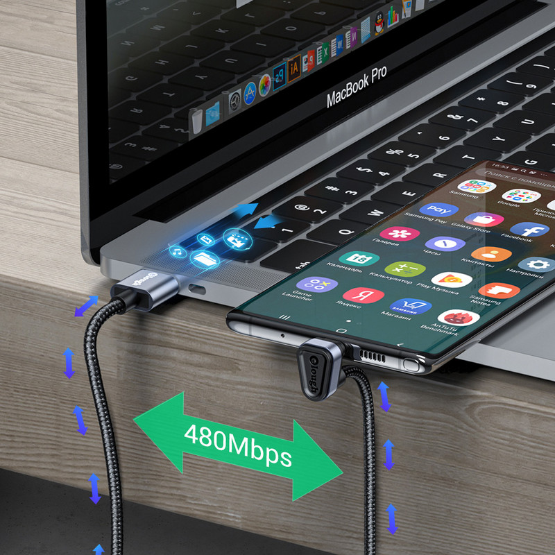 Elough 2m USB Type-C 90-stupňový rýchlonabíjací kábel USB-C dátový kábel Type-C nabíjačka USB-C pre Samsung S8 S9 Note 9 8 Xiaomi Mi 8 Mi