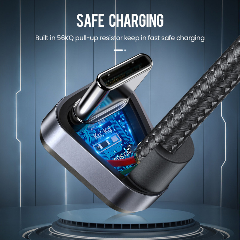 Elough 2m USB Type-C 90-stupňový rýchlonabíjací kábel USB-C dátový kábel Type-C nabíjačka USB-C pre Samsung S8 S9 Note 9 8 Xiaomi Mi 8 Mi