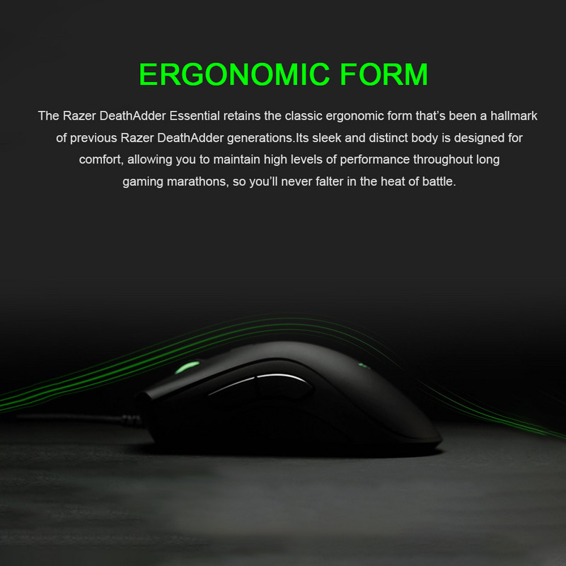 Herná drôtová myš Razer DeathAdder Essential, ergonomická profesionálna optická myš s 6400 DPI pre počítač a notebooky