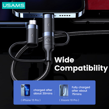 USAMS U62 PD 60W 3 в 2 Кабел за данни за бързо зареждане тип C Lightning Micro USB кабел за iPhone iPad MacBook Huawei Xiaomi Samsung