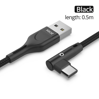 PZOZ 90 μοιρών Καλώδιο usb Τύπος c Micro usb Τύπος C Γρήγορη φόρτιση Microusb Type-C Φορτιστής για δεδομένα xiaomi redmi note 9s 8 pro usb-c