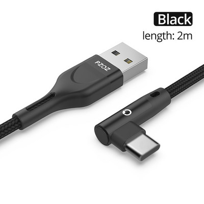 PZOZ 90 μοιρών Καλώδιο usb Τύπος c Micro usb Τύπος C Γρήγορη φόρτιση Microusb Type-C Φορτιστής για δεδομένα xiaomi redmi note 9s 8 pro usb-c