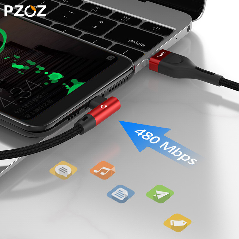 PZOZ 90 μοιρών Καλώδιο usb Τύπος c Micro usb Τύπος C Γρήγορη φόρτιση Microusb Type-C Φορτιστής για δεδομένα xiaomi redmi note 9s 8 pro usb-c