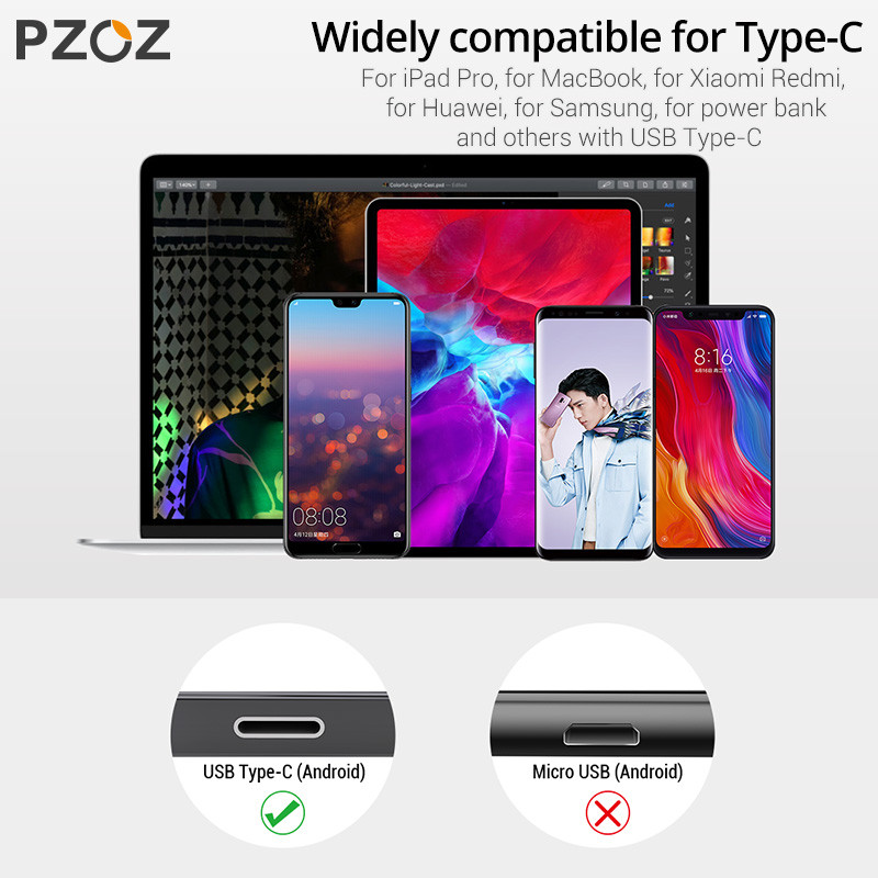 PZOZ 90 μοιρών Καλώδιο usb Τύπος c Micro usb Τύπος C Γρήγορη φόρτιση Microusb Type-C Φορτιστής για δεδομένα xiaomi redmi note 9s 8 pro usb-c