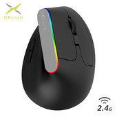 Delux M618C Bežični tihi ergonomski okomiti miš za igranje sa 6 tipki, USB prijemnik, RGB 1600 DPI, optički miševi sa za prijenosno računalo