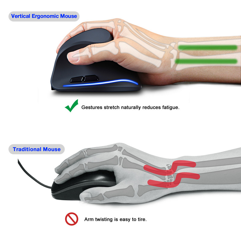 Lefon okomiti bežični miš igra punjivi ergonomski miš RGB optički USB miševi za Windows Mac 2400 DPI 2.4G za PUBG LOL