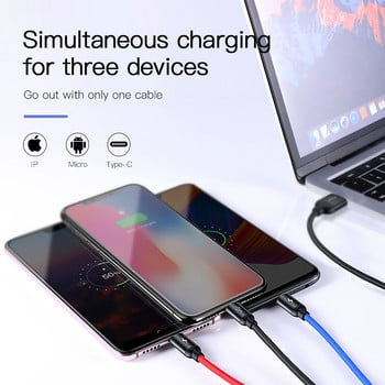 Baseus 3 в 1 USB кабел за зареждане за iPhone 12 11 Pro Max X XR Samsung S20 Xiaomi Mi 9 Huawei USB Type C Micro USB кабел за зареждане