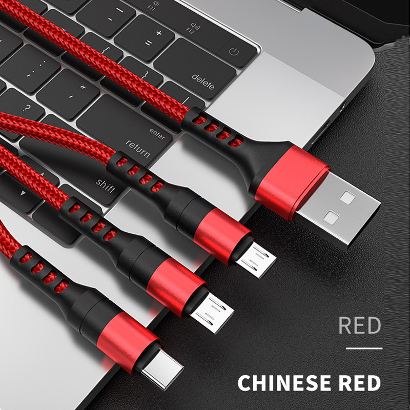 3 az 1-ben gyorstöltő C típusú kábel USB mikrokábel Samsung Huawei Xiaomi POCO mobiltelefon-tartozékok töltő USB-kábelek