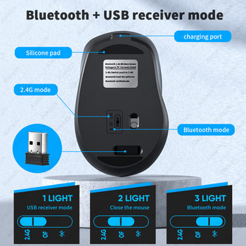 Aieach Акумулаторна безжична Bluetooth мишка Безшумна WIRELESS COMPUT MOUS USB Ергономична геймърска мишка за компютър, лаптоп Macbook