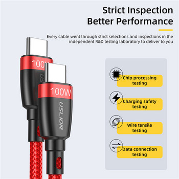 USLION 5A 100W USB Type C към USB C кабел PD Кабел за данни за бързо зареждане за Samsung Xiaomi Macbook iPad QC4.0 Кабел за бързо зареждане