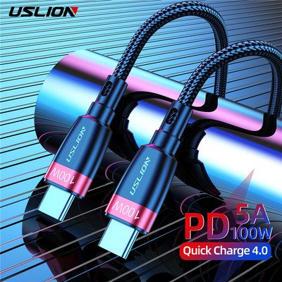 Kábel USLION 5A 100W USB Type-C na USB C, rýchlonabíjací kábel PD pre Samsung Xiaomi Macbook iPad QC4.0, rýchlonabíjací kábel