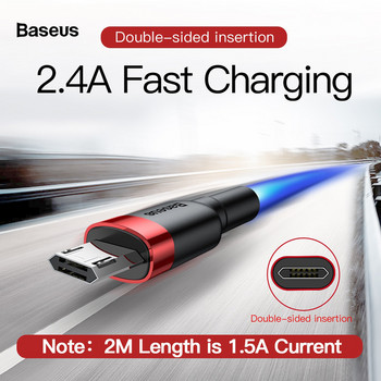 Baseus Micro Fast Charging USB кабел за Xiaomi Redmi Reversible 0.5M 1M 2M 3M Micro USB зарядно устройство Кабел за данни за телефони Samsung