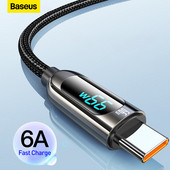 Baseus 66W USB kábel 6A gyorstöltő töltő vezeték Huawei P40 LED Data USB C telefonkábel Xiaomi Mi 10 Samsung S2 készülékhez