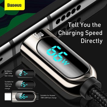 Baseus 66W USB кабел 6A кабел за бързо зареждане на зарядно устройство за Huawei P40 LED Data USB C телефонен кабел за Xiaomi Mi 10 Samsung S2