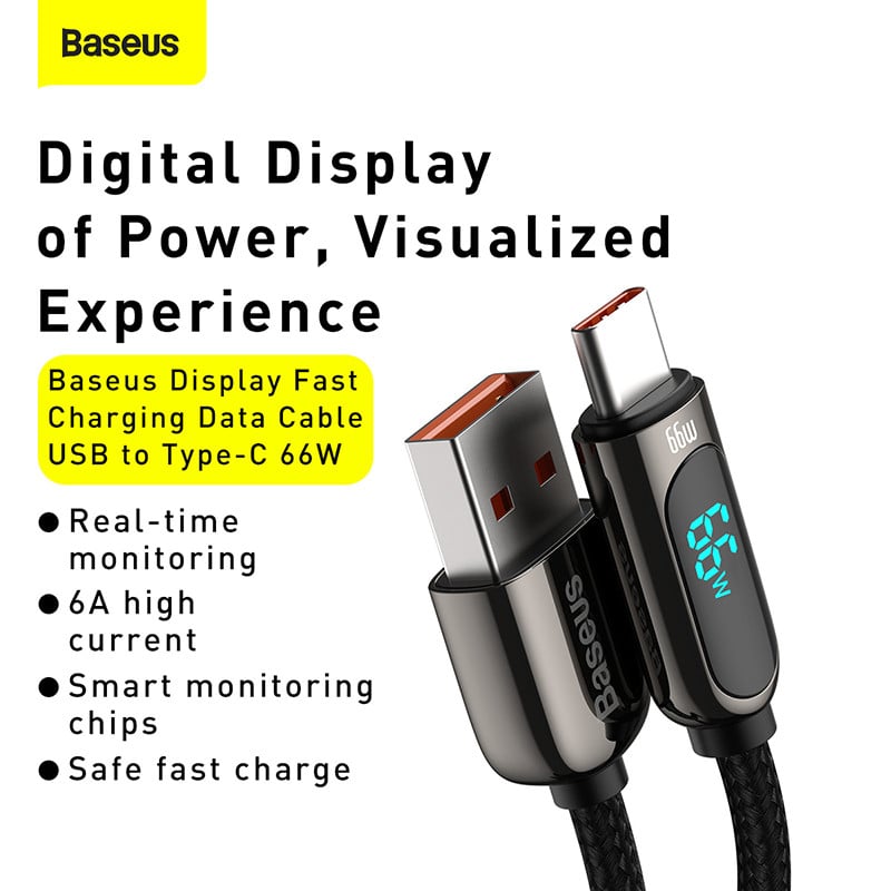 Baseus 66W USB kábel 6A gyorstöltő töltő vezeték Huawei P40 LED Data USB C telefonkábel Xiaomi Mi 10 Samsung S2 készülékhez